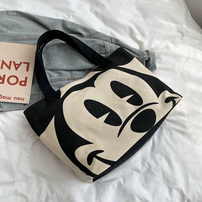 XIANGTUIBAO South Korea Dongdaemun Simple Canvas Bag Female Mickey Mouse Cloth Bag Ins Large Capacity Student Casual Shoulder Bag