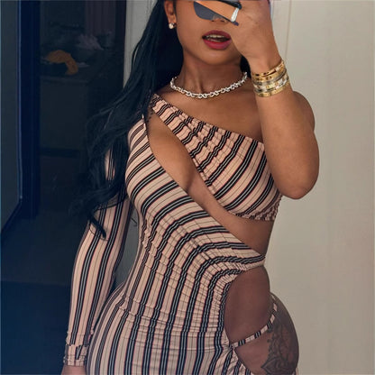 popular autumn new New Popular trade  elastic striped slim-fit sexy Spice Girl hollow jumpsuit jumpsuit