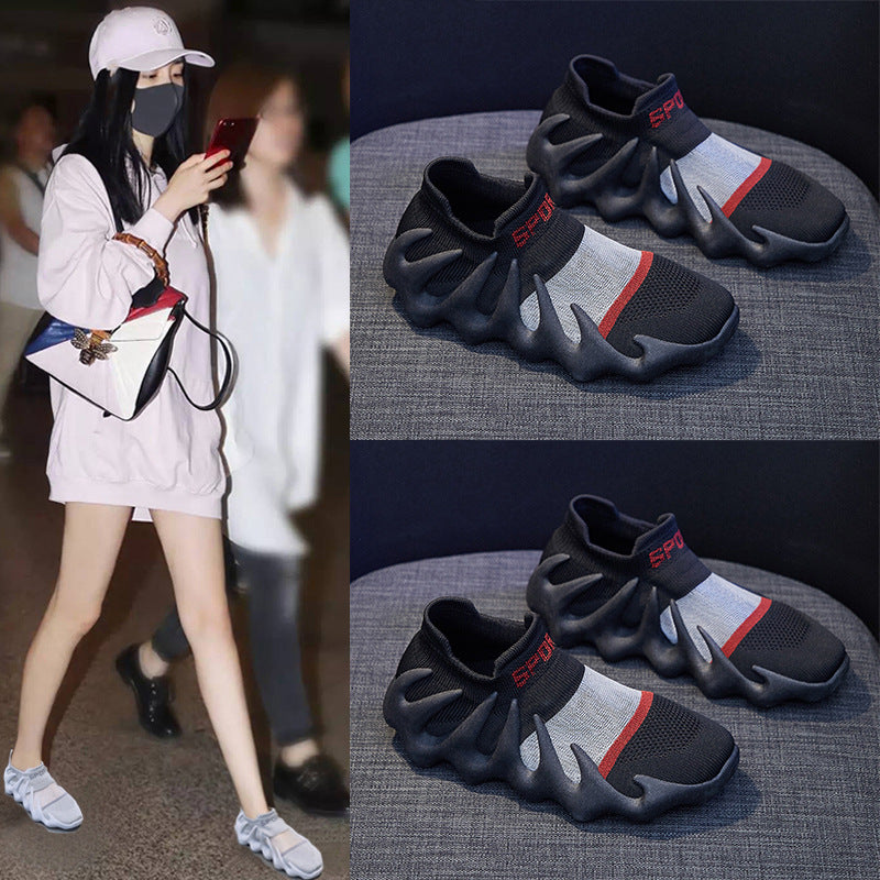 2025  ins mesh breathable socks shoes women's  summer new Korean version flying woven Xiaolongbao running casual shoes 450-11
