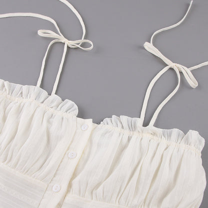 2025 summer new white suspender dress small white dress  temperament pure cotton waist  sexy skirt