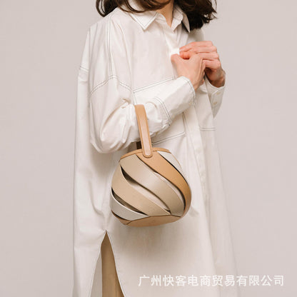 XIANGTUIBAO Round Contrast Color Portable Messenger Bag Hand Bags Cross-Border Niche Shoulder Bag Diamond Quilted Stitching Bucket Bag