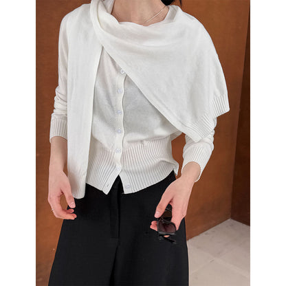 Luxi casual style stacked knitted cardigan + shawl two-piece set women's  spring new sweater set top ss709