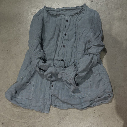 2025  24/1 SN10 casual literary versatile solid color linen long-sleeved cardigan button-up shirt