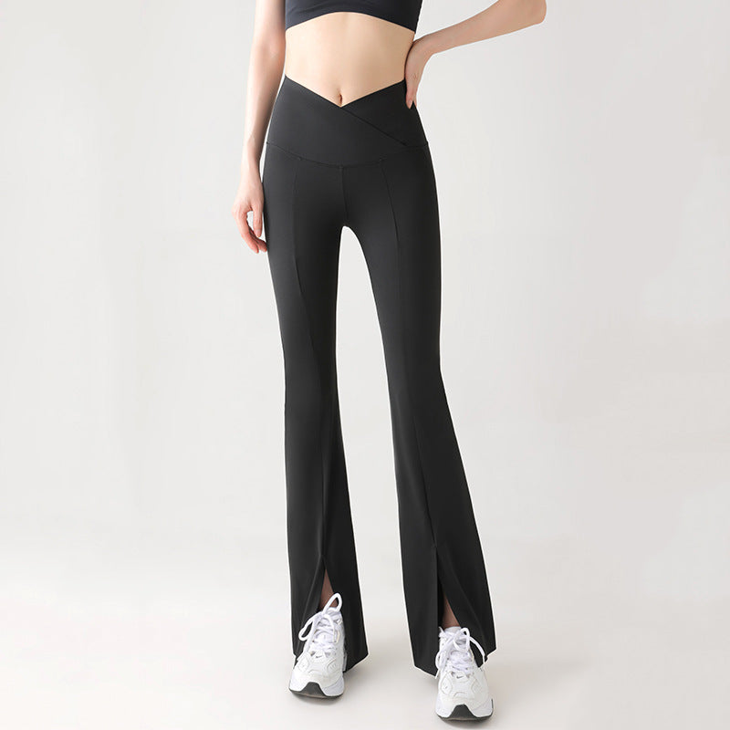 xiangtuibao Autumn New V Waist Slit Boot-Cut Pants High Waist Shark Pants Casual Temperament Draping Yoga Pants Women's Outer Wear