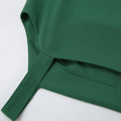 2025 popular new  long dress cotton and linen sleeveless dress women's summer sexy green slit straight suspender skirt