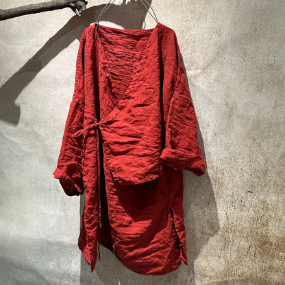 2025  25/4 Mulberry field, sand washed linen retro placket buckled medium robe