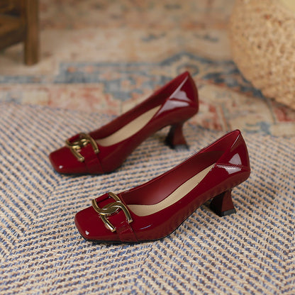 2025 6388-5 square head high heels women's new not tired feet wedding shoes 2025 autumn  light mouth stiletto single shoes women