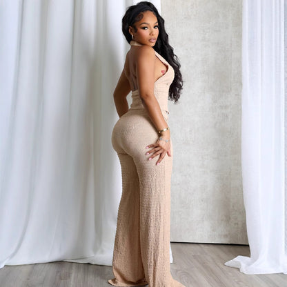summer new  popular neck sleeveless backless V-neck tube top breasted sexy fashion jumpsuit