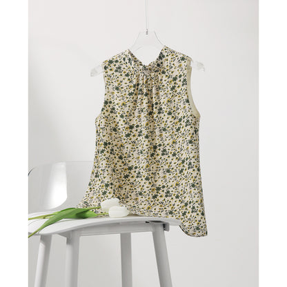 2025 Romantic floral silk top, design lace-up mulberry silk sleeveless T-shirt  summer new  suspenders