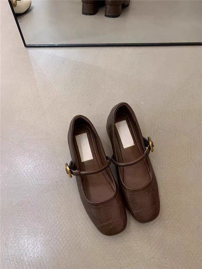 2025  Xiaoxiangfeng high sense word with commuting single shoes women's spring and autumn grandma shoes Doudou shoes ladyshoes thick heel