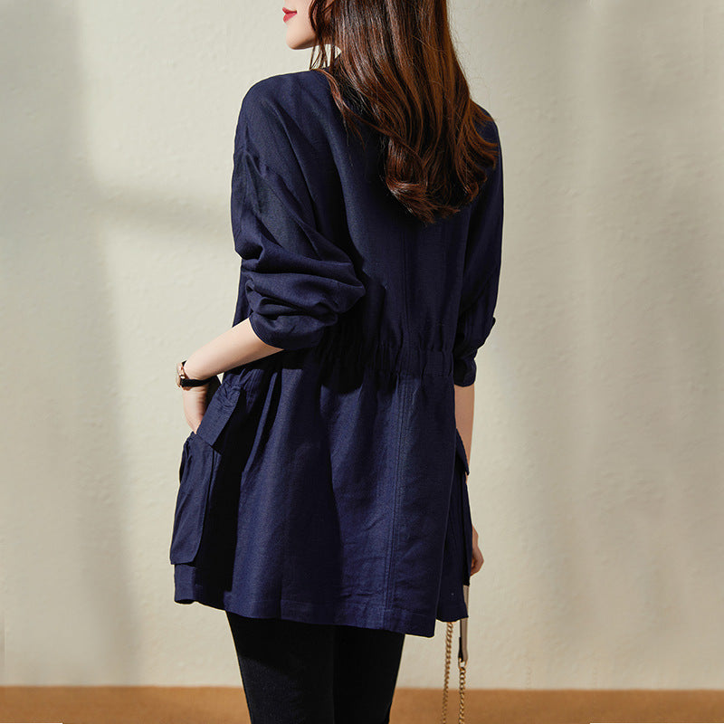 2025 Linen trench coat women's  new spring short short spring thin coat trendy high-quality women's clothing