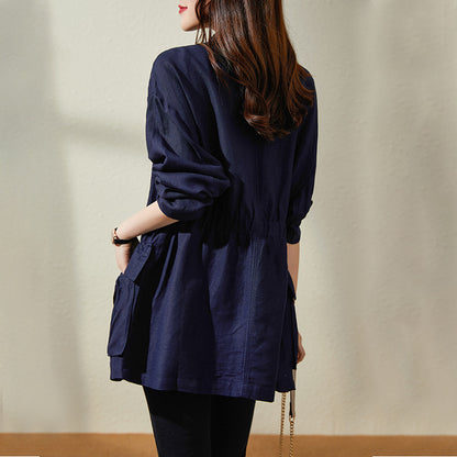 2025 Linen trench coat women's  new spring short short spring thin coat trendy high-quality women's clothing