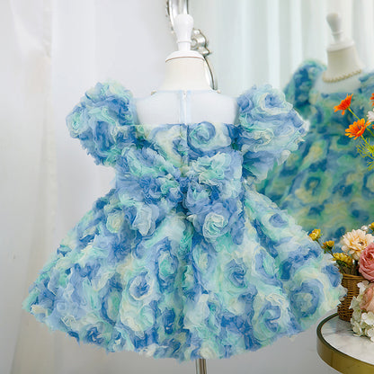 Xiangtuibao One Year Old Celebration Dress  New Girls Colorful Petals Children's Dress Little Girl Birthday Fashionable Princess Dress Summer