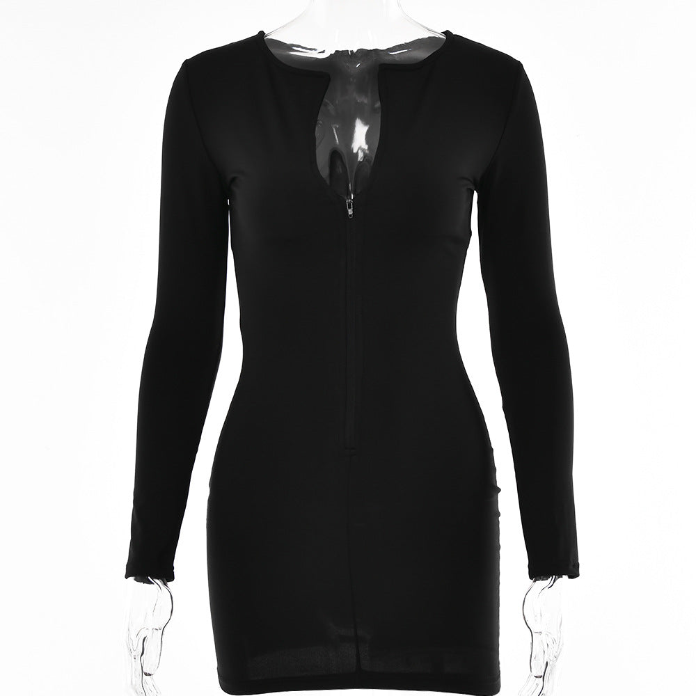 2025 New women's clothing  summer new sexy tight-fitting V-neck long-sleeved solid-color Spice Girl dress