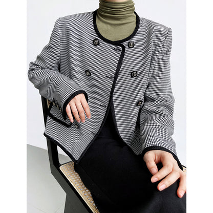 Luxi  autumn new high-end celebrity double-breasted thousand bird grid short small fragrant coat female 3789