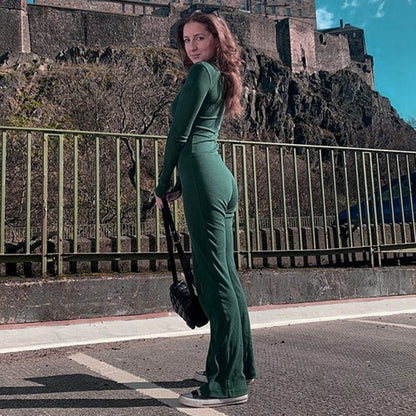 2025 sexy women's clothing autumn new jumpsuit fashion Internet celebrity Spice Girl long-sleeved finger design single-breasted integrated pants