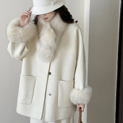 2025 Fox hair high-end temperament double-sided wool jacket woolen coat women's new autumn and winter Mao Mao new autumn and winter
