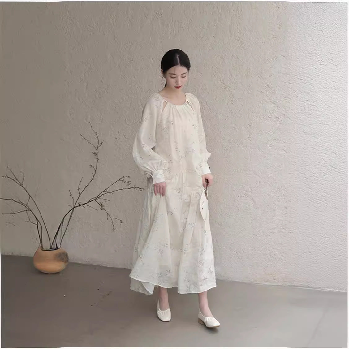 2025 New Chinese Gentle Wind Dress White Temperament National Style Women's Clothing Ramie Double Large Size Long Dress A0529