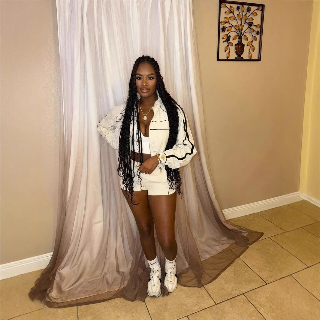 Popular,  summer new women's clothing New Popular trade fashion sports style jacket hip shorts set wholesale