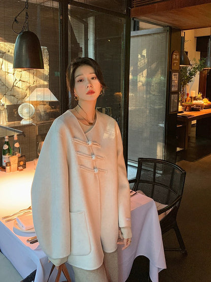 2025 Fox hair can be removed from the new Chinese buckle diagonal buckle, double-sided wool jacket woolen coat women's new autumn and winter models