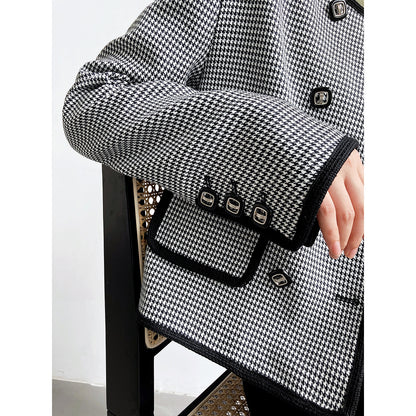 Luxi  autumn new high-end celebrity double-breasted thousand bird grid short small fragrant coat female 3789