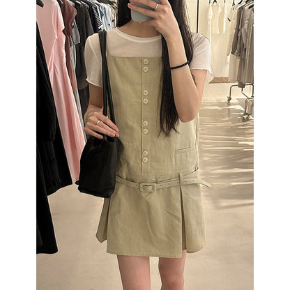 2025 TEH MIND Tencel suspender skirt 2025 thirteen lines of summer new Korean version of high waist and thin A-word skirt 013AX