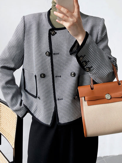 Luxi  autumn new high-end celebrity double-breasted thousand bird grid short small fragrant coat female 3789