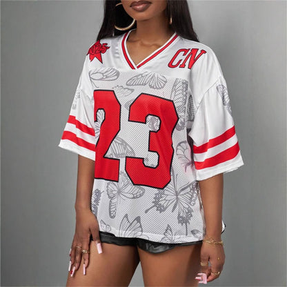summer new women's clothing New Popular trade fashion trend casual loose printing hollow T-shirt short sleeve