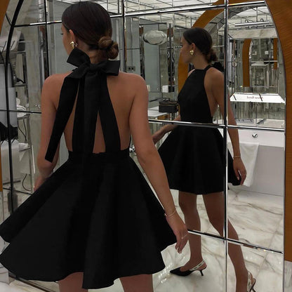 2025 sexy black high waist sleeveless neck dress   new spring fashion wholesale short skirt women