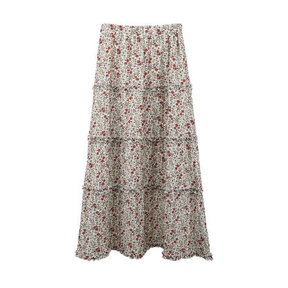 2025 THE MIND Tencel floral skirt 2025 summer new gentle wind high waist thin A-shaped skirt 011AX