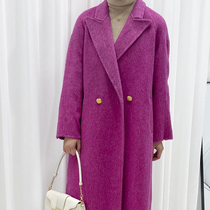 2025 Long-haired mulberry silk wool suit collar two buttons sleeves cracked double-sided cashmere coat blue woolen coat women