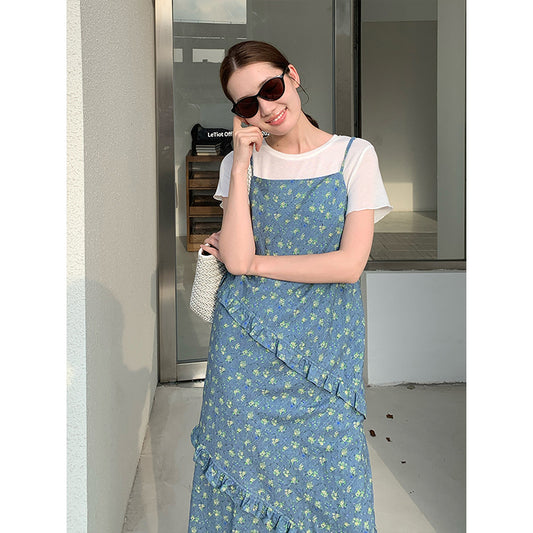 2025 THE MIND floral suspender skirt 2025 thirteen lines summer new design long dress 025AX
