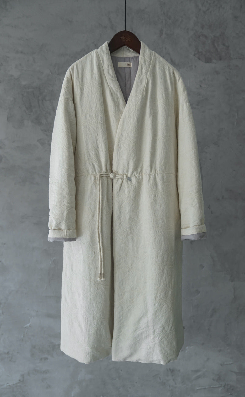 national style Zen jacquard thickened long cotton-padded coat, new Chinese elegant dark pattern jacquard extended cotton-padded coat M21439