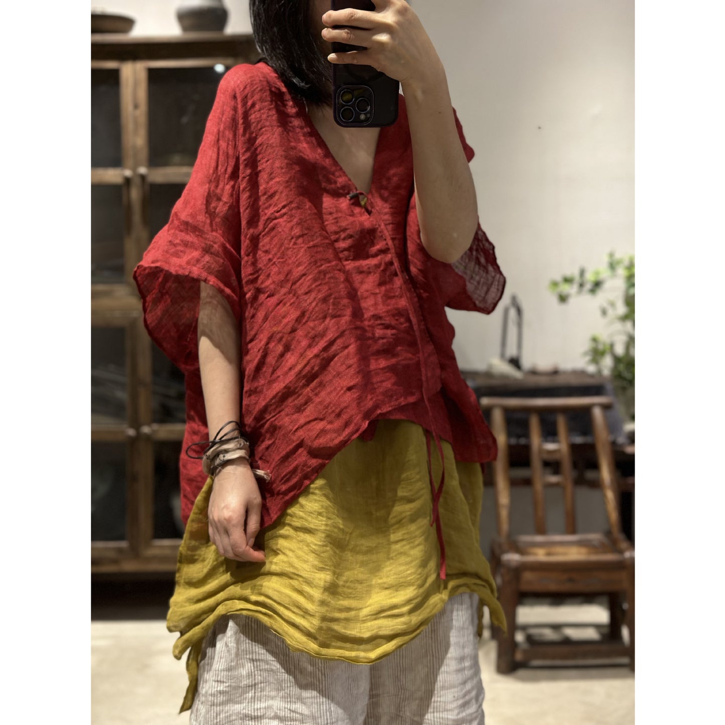 2025    23/4 small sticks, spring and summer literary and retro linen shoulder-length half-sleeved cardigan with straps