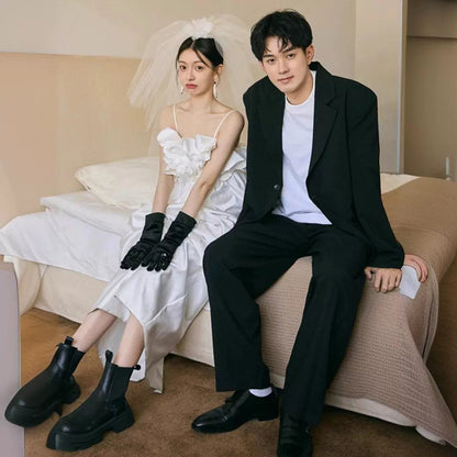 2025 light wedding dress new white satin morning gown going out yarn super fairy Mori wedding engagement dress  spring