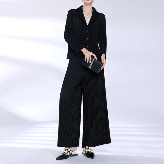 2025 Fashion wide-leg pants suit women's clothing, high-end sense, loose large size, casual temperament, high-end autumn wear, a complete set of women's clothing