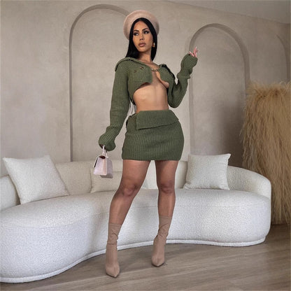 popular autumn new New  slim-fit Spice Girls long-sleeved short jacket top hip-wrapped short skirt solid color suit