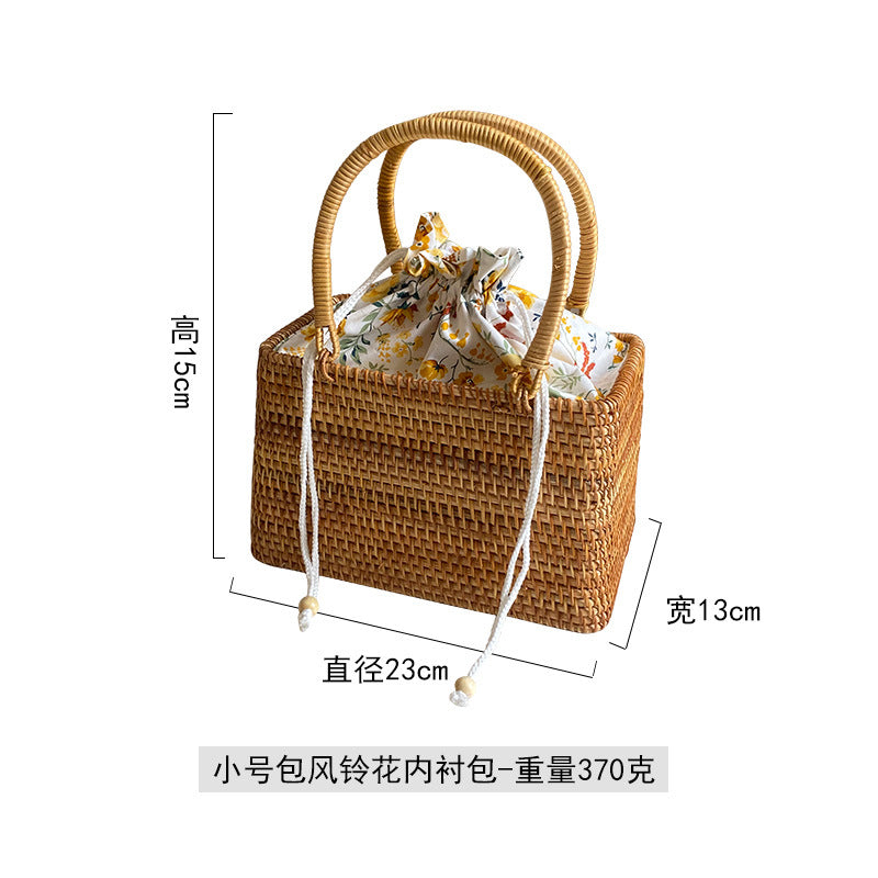 XIANGTUIBAO Vacation Style Handmade Pastoral Style Cabas Storage Picnic Travel Baskets Hand-Woven Rattan Handbag