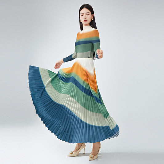 2025 Nanyou high-end women's clothing temperament high-end spring suit fashion gradual change top skirt fold two-piece tide