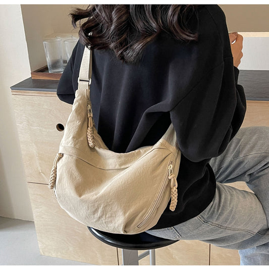 XIANGTUIBAO Spring New All-Match Shoulder Bag Travel Messenger Bag Washed Wrinkled Nylon Retro Casual and Lightweight Dumpling Bag