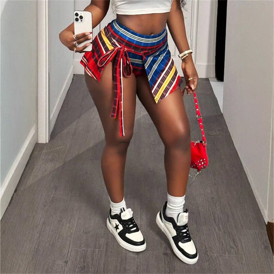 summer new women's clothing New Popular trade personalized trend splicing printing tether waist skirt