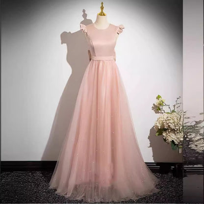 2025 Pink bridesmaid clothes  new wedding sister group dress dress high-end niche summer satin light luxury dress