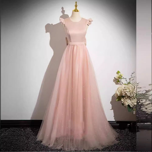 2025 Pink bridesmaid clothes  new wedding sister group dress dress high-end niche summer satin light luxury dress