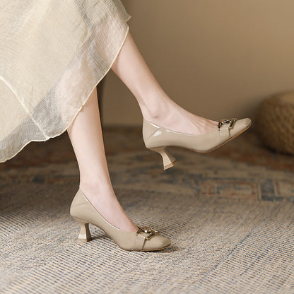 2025 6388-5 square head high heels women's new not tired feet wedding shoes 2025 autumn  light mouth stiletto single shoes women