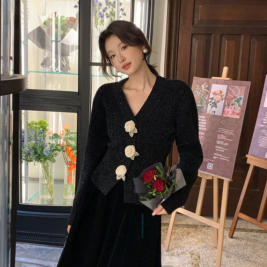 2025 popular autumn and winter new temperament versatile rose bottoming shirt long-sleeved knitted sweater women's sweater women's 25167