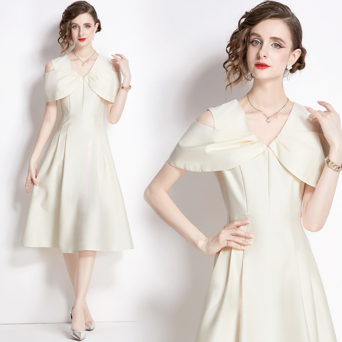 Elegant celebrity temperament feminine dress high-end bow waist dress dress annual meeting big swing dress