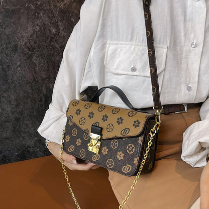 2025 Crossbody bag popular high-end contrasting color printing small square bag  retro fashion temperament bag Crossbody women versatile