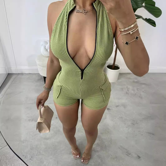 popular summer  new New Popular trade zipper pit strip design sexy tight shorts onesie women's clothing