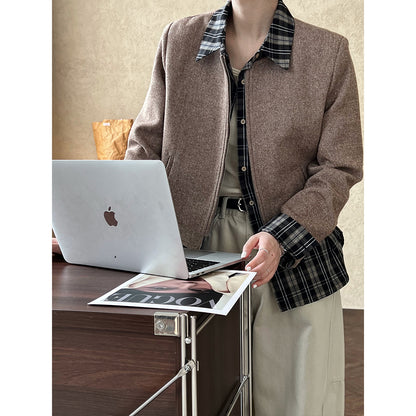 Luxi Korean wool woolen round neck small fragrant short coat women's popular autumn new zipper jacket top 8698