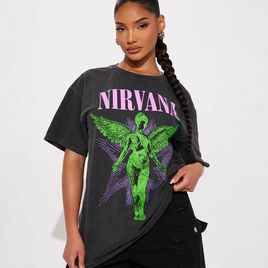 new New Popular trade trend fashion street printing loose casual contrasting color V-neck short-sleeved top T-shirt women